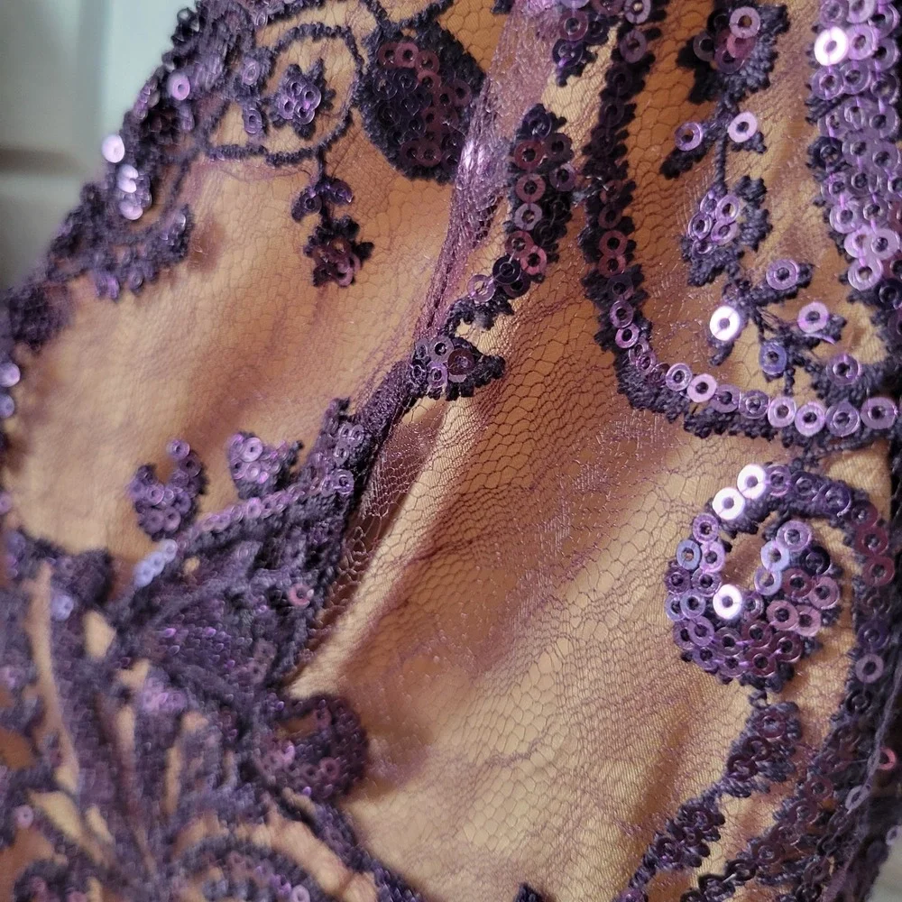Free People Night Shimmers Mini Dress Sz 2 Purple Sequin Flapper Cocktail